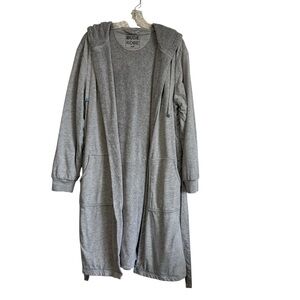 DUDE ROBE Hooded Bathrobe Comfort Lounge Pockets Mens S/M Gray Terry
